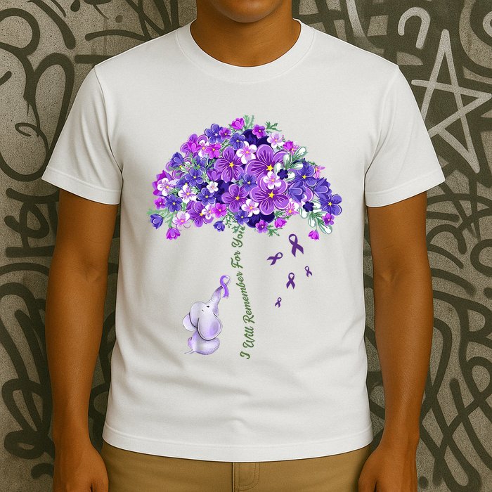 Elephant Alzheimers Flower Family Support T-Shirt