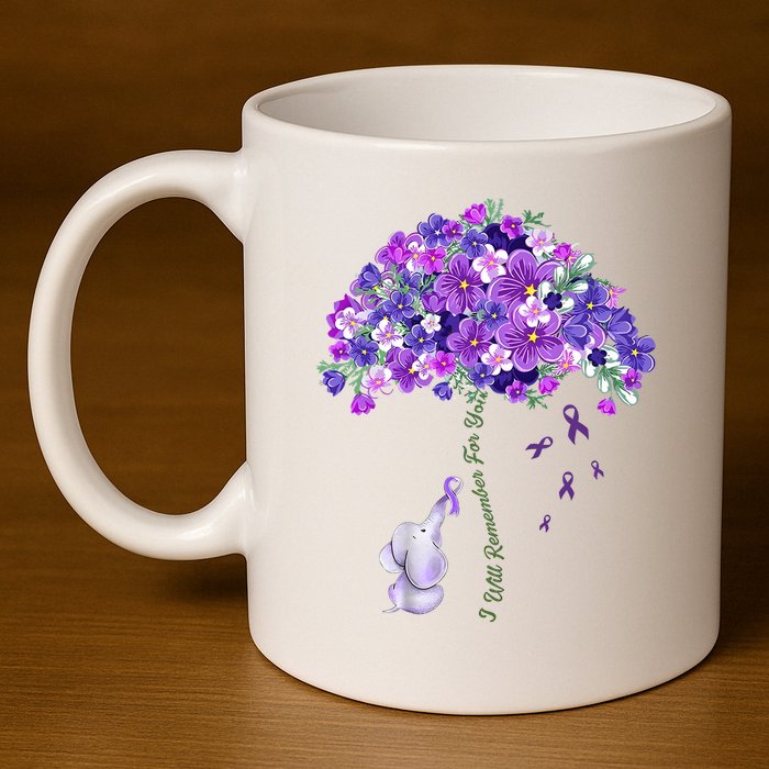 Elephant Alzheimers Flower Family Support 11oz C Handle Ceramic Mug