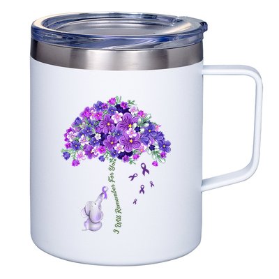 Elephant Alzheimers Flower Family Support 12oz Stainless Steel Coffee Mug