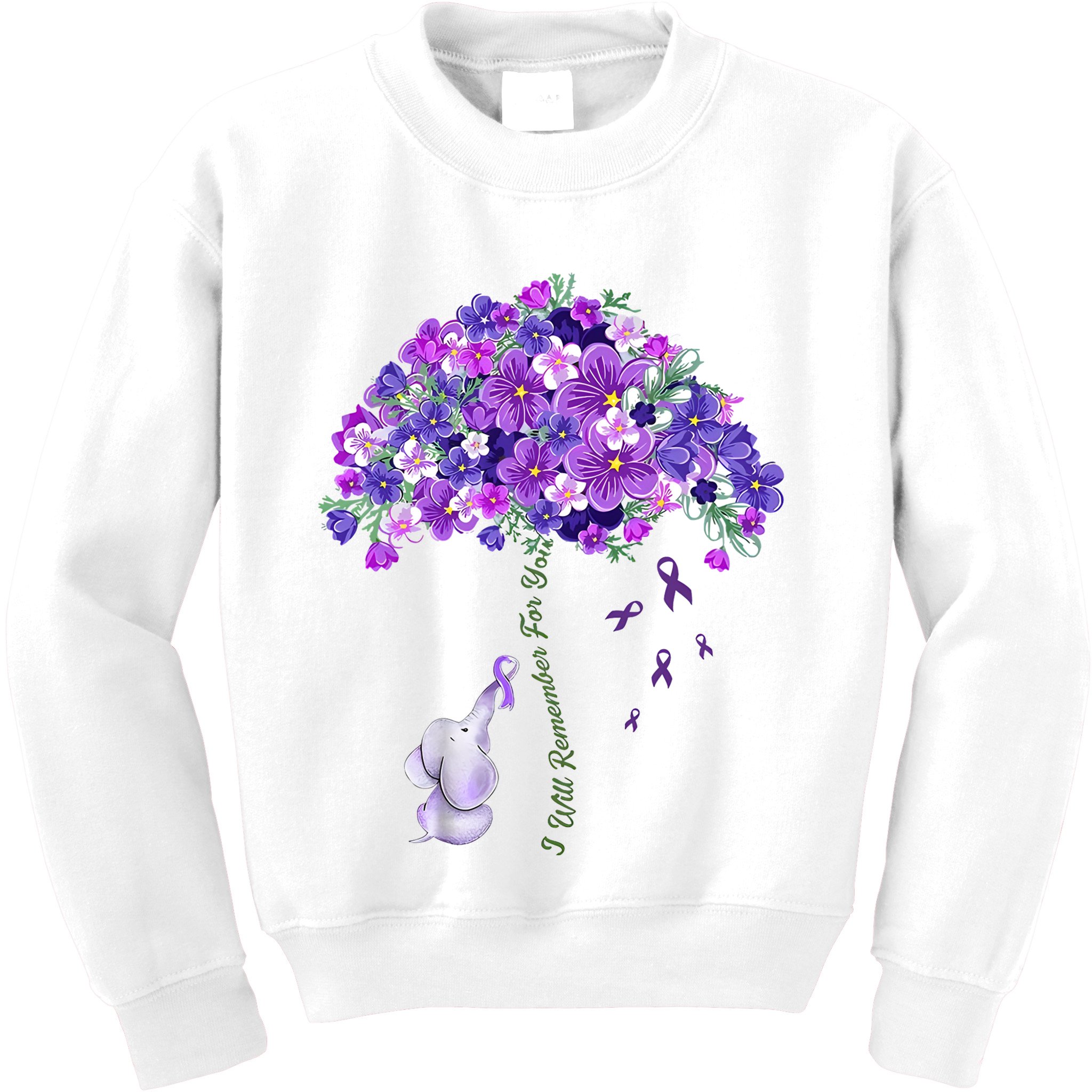 Elephant Alzheimers Flower Family Support Kids Sweatshirt