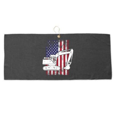 Excavator American Flag Usa Patriotic Cool Heavy Equipt Cool Gift Large Microfiber Waffle Golf Towel