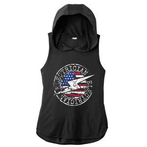 Electrician American Flag Electrical Gift USA Stamp Style Ladies PosiCharge Tri-Blend Wicking Draft Hoodie Tank