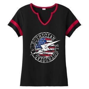 Electrician American Flag Electrical Gift USA Stamp Style Ladies Halftime Notch Neck Tee