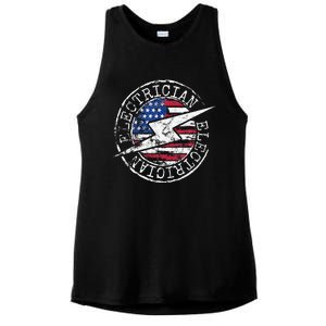 Electrician American Flag Electrical Gift USA Stamp Style Ladies PosiCharge Tri-Blend Wicking Tank