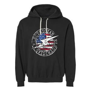 Electrician American Flag Electrical Gift USA Stamp Style Garment-Dyed Fleece Hoodie