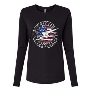 Electrician American Flag Electrical Gift USA Stamp Style Womens Cotton Relaxed Long Sleeve T-Shirt