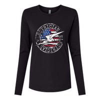 Electrician American Flag Electrical Gift USA Stamp Style Womens Cotton Relaxed Long Sleeve T-Shirt