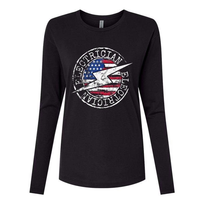 Electrician American Flag Electrical Gift USA Stamp Style Womens Cotton Relaxed Long Sleeve T-Shirt