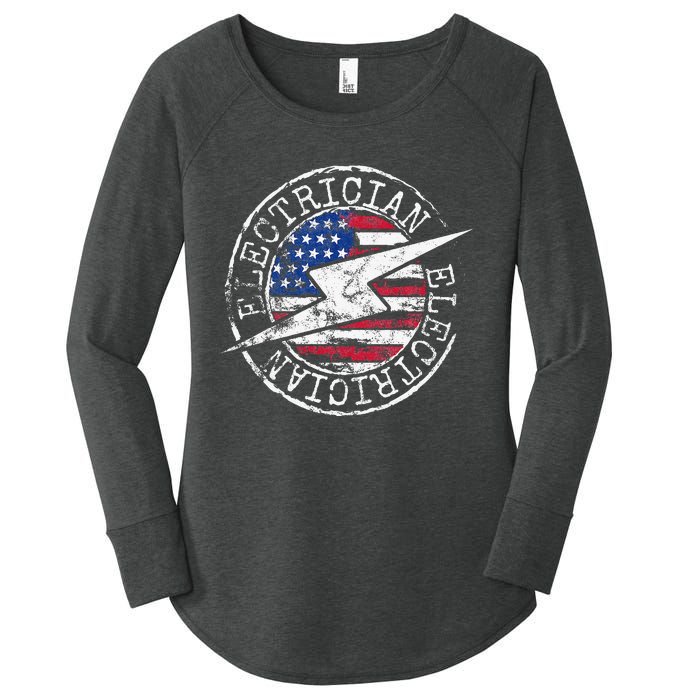 Electrician American Flag Electrical Gift USA Stamp Style Women's Perfect Tri Tunic Long Sleeve Shirt