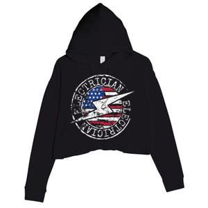 Electrician American Flag Electrical Gift USA Stamp Style Crop Fleece Hoodie