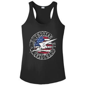 Electrician American Flag Electrical Gift USA Stamp Style Ladies PosiCharge Competitor Racerback Tank