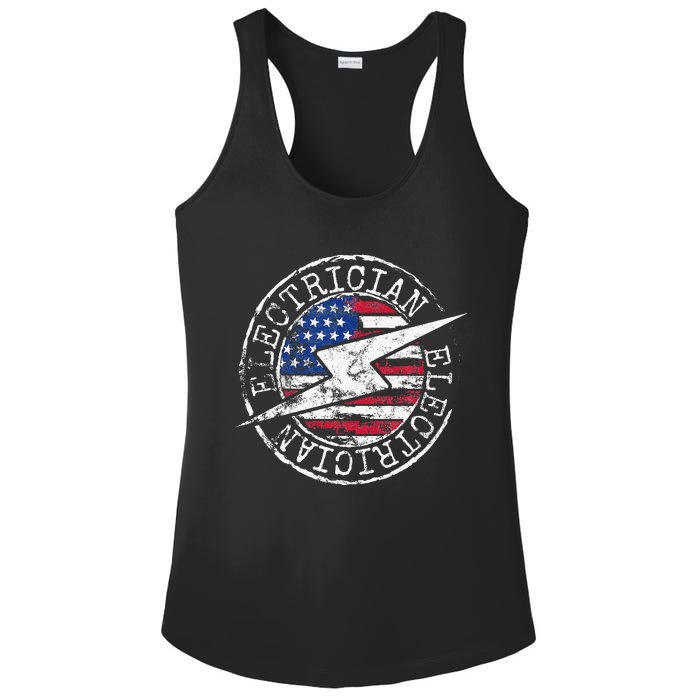 Electrician American Flag Electrical Gift USA Stamp Style Ladies PosiCharge Competitor Racerback Tank