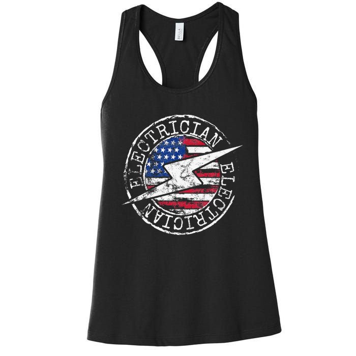 Electrician American Flag Electrical Gift USA Stamp Style Women's Racerback Tank