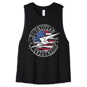 Electrician American Flag Electrical Gift USA Stamp Style Women's Racerback Cropped Tank