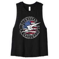 Electrician American Flag Electrical Gift USA Stamp Style Women's Racerback Cropped Tank