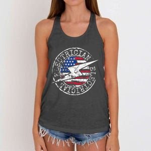 Electrician American Flag Electrical Gift USA Stamp Style Women's Knotted Racerback Tank