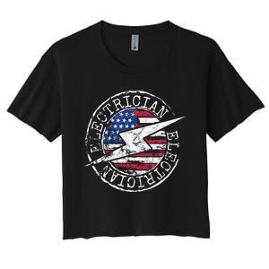 Electrician American Flag Electrical Gift USA Stamp Style Women's Crop Top Tee