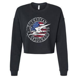 Electrician American Flag Electrical Gift USA Stamp Style Cropped Pullover Crew