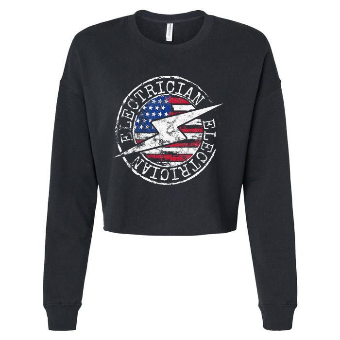 Electrician American Flag Electrical Gift USA Stamp Style Cropped Pullover Crew