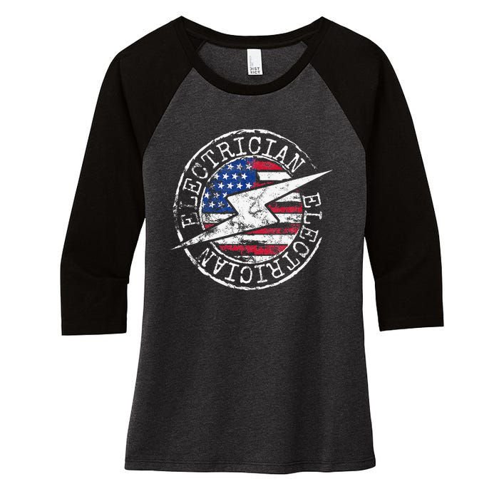 Electrician American Flag Electrical Gift USA Stamp Style Women's Tri-Blend 3/4-Sleeve Raglan Shirt