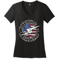 Electrician American Flag Electrical Gift USA Stamp Style Women's V-Neck T-Shirt