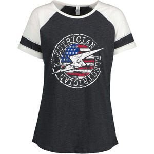 Electrician American Flag Electrical Gift USA Stamp Style Enza Ladies Jersey Colorblock Tee