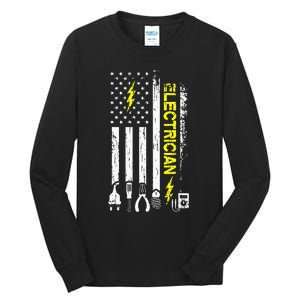 Electrician American Flag Patriotic Electrical Tall Long Sleeve T-Shirt