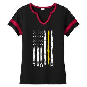 Electrician American Flag USA Ladies Halftime Notch Neck Tee