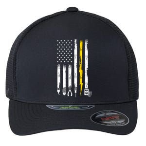 Electrician American Flag USA Flexfit Unipanel Trucker Cap