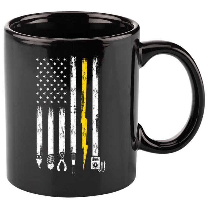 Electrician American Flag USA 11oz C Handle Ceramic Mug