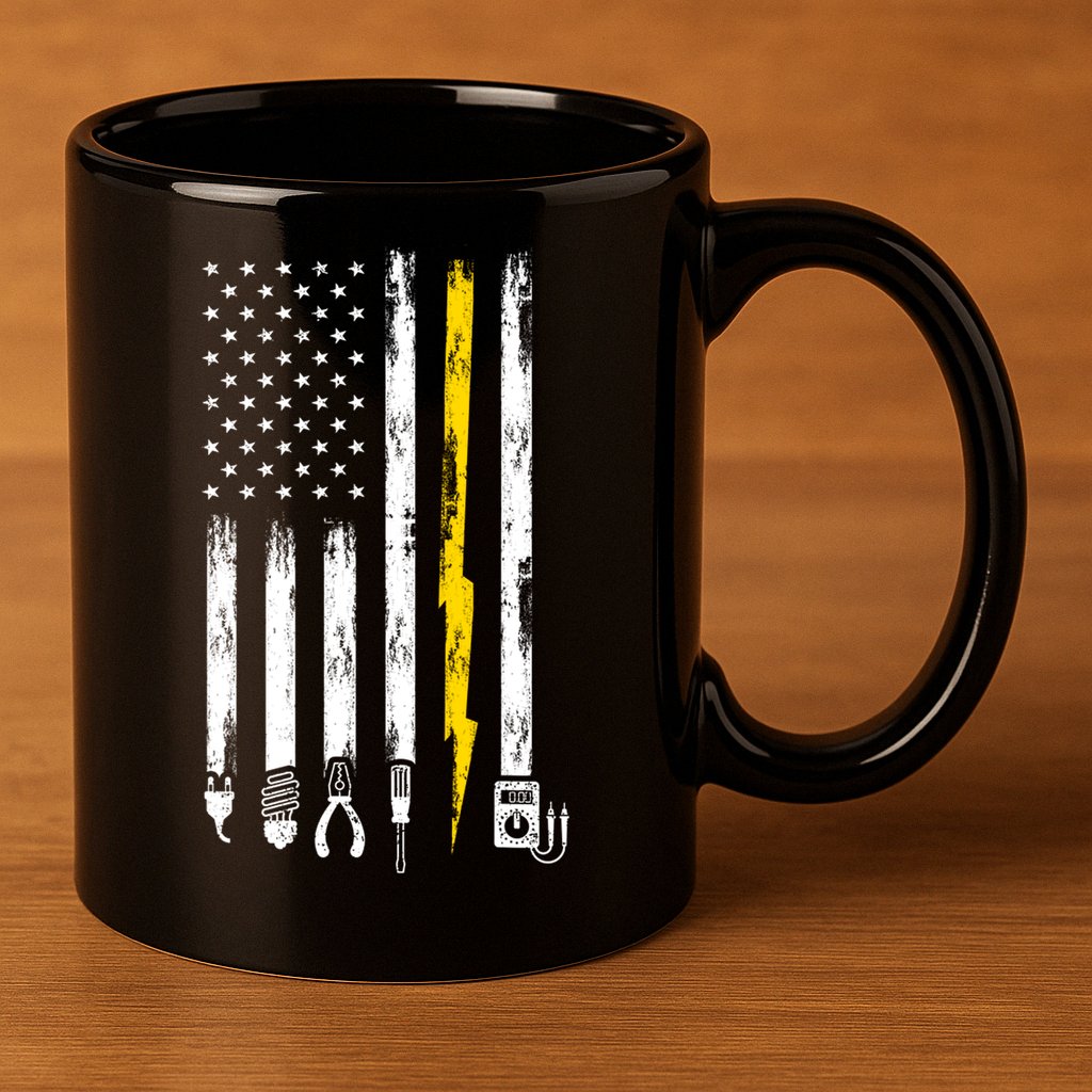 Electrician American Flag USA 11oz C Handle Ceramic Mug