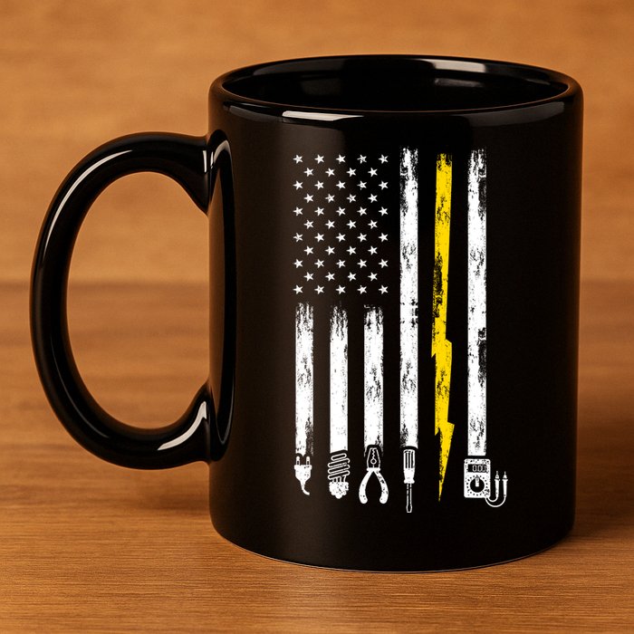 Electrician American Flag USA 11oz C Handle Ceramic Mug
