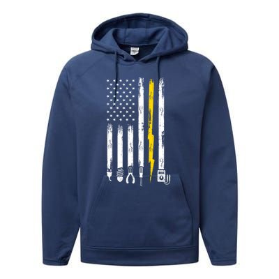 Electrician American Flag USA Performance Fleece Hoodie