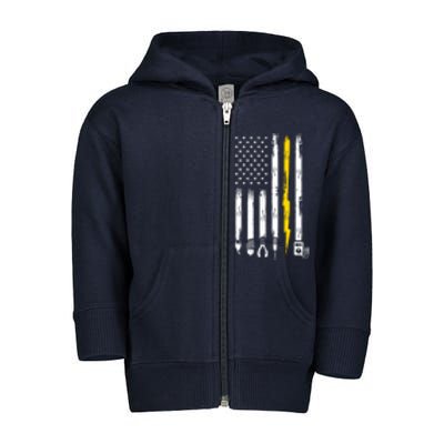 Electrician American Flag USA Toddler Zip Fleece Hoodie