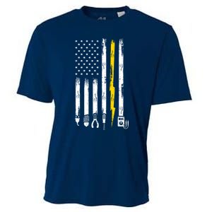 Electrician American Flag USA Cooling Performance Crew T-Shirt