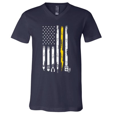 Electrician American Flag USA V-Neck T-Shirt