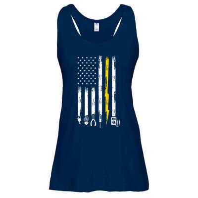 Electrician American Flag USA Ladies Essential Flowy Tank