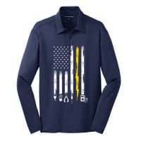 Electrician American Flag USA Silk Touch Performance Long Sleeve Polo