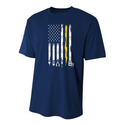 Electrician American Flag USA Youth Performance Sprint T-Shirt