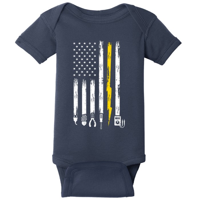 Electrician American Flag USA Baby Bodysuit