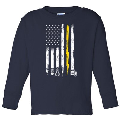 Electrician American Flag USA Toddler Long Sleeve Shirt