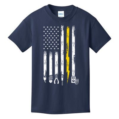 Electrician American Flag USA Kids T-Shirt