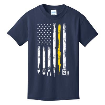 Electrician American Flag USA Kids T-Shirt