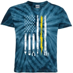 Electrician American Flag USA Kids Tie-Dye T-Shirt