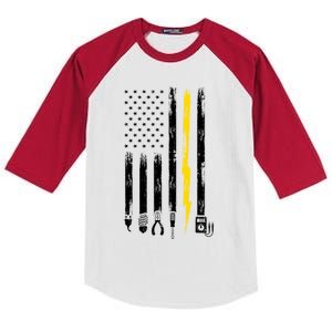 Electrician American Flag USA Kids Colorblock Raglan Jersey