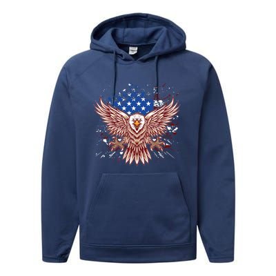 Eagle American Flag Eagle Patriotic Gift Performance Fleece Hoodie