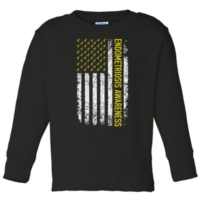 Endometriosis Awareness Flag Yellow Ribbon Endo Warrior Toddler Long Sleeve Shirt