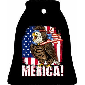 Eagle American Flag USA Flag Mullet Eagle 4th Of July Merica Ceramic Bell Ornament