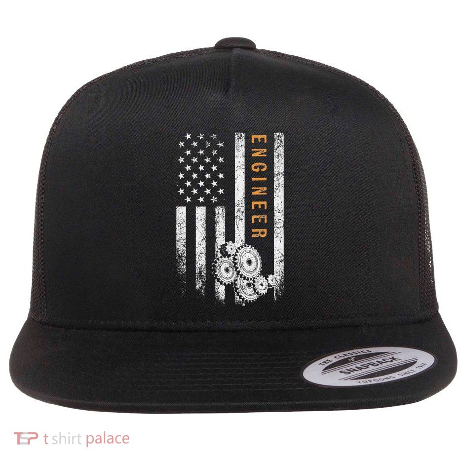 Engineer American Flag Design Engineering Flat Bill Trucker Hat