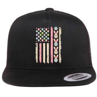 Easter American Flag with Eggs and Bunny Facer for man women Flat Bill Trucker Hat